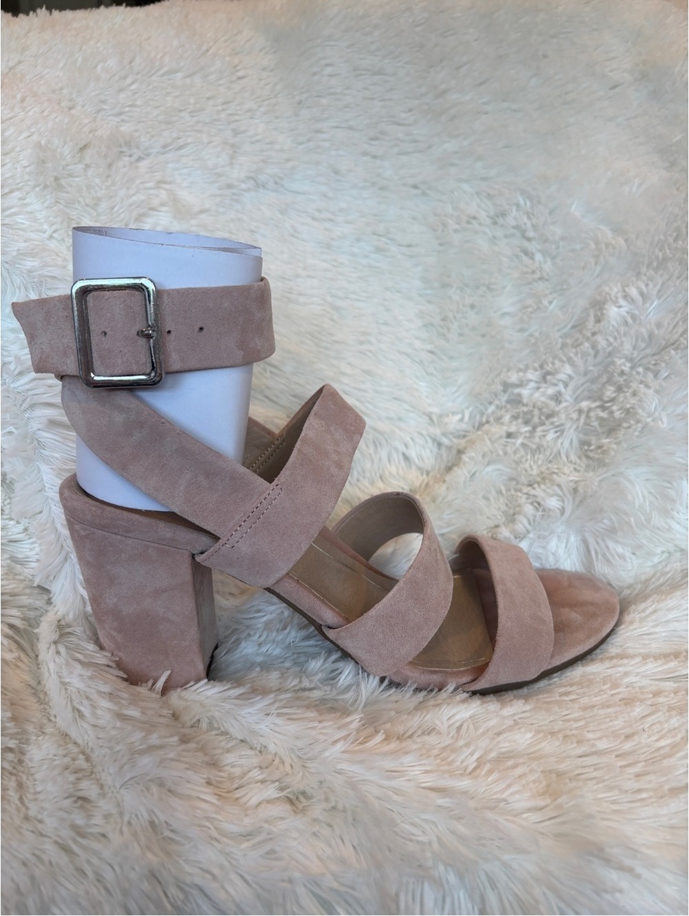 Vionic Suede Block Heel Sandals Blush Pink Ankle Strap Women's 10
